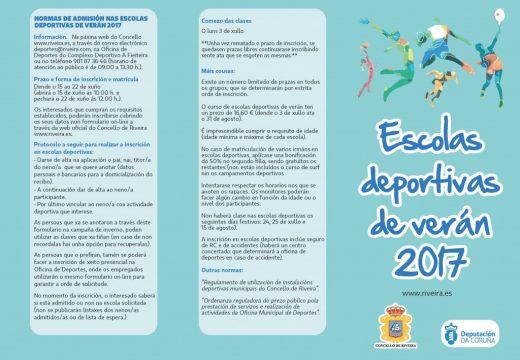 O concello de Riveira ofrece nove Escolas e catro actividades Deportivas para o Verán